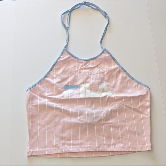 5/$20 Fila X Urban Outfitters Luann Striped Pink Cropped Halter Top NEW Large - Picture 2 of 10